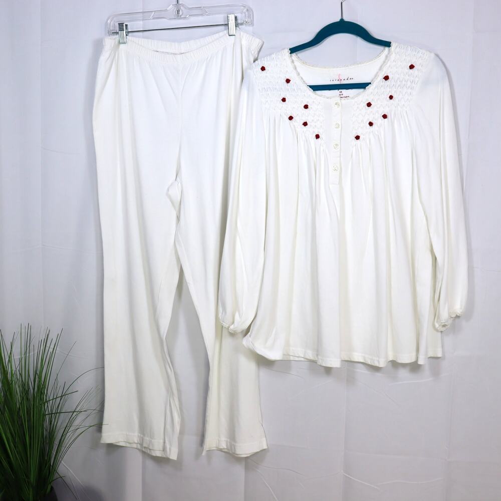 Serenada White Cotton PJ Set Red Floral‎ 16W Cottagecore